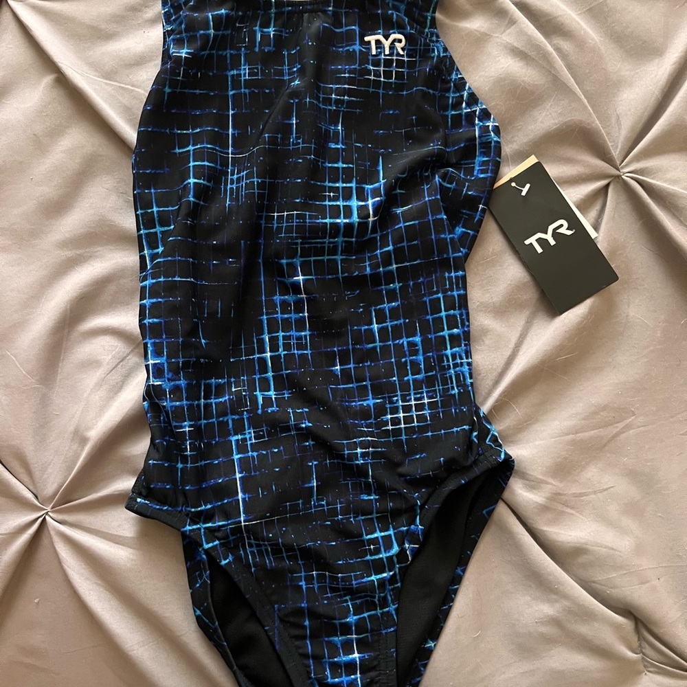 TYR Blue Grid Competition One-Piece Swimsuit
